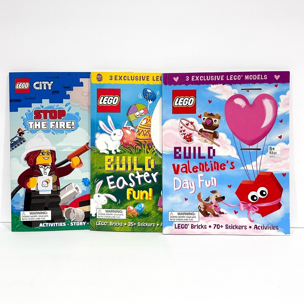 LEGO Activity Book Bundle- Easter, Valentine’s, Stop the Fire  - No Bricks